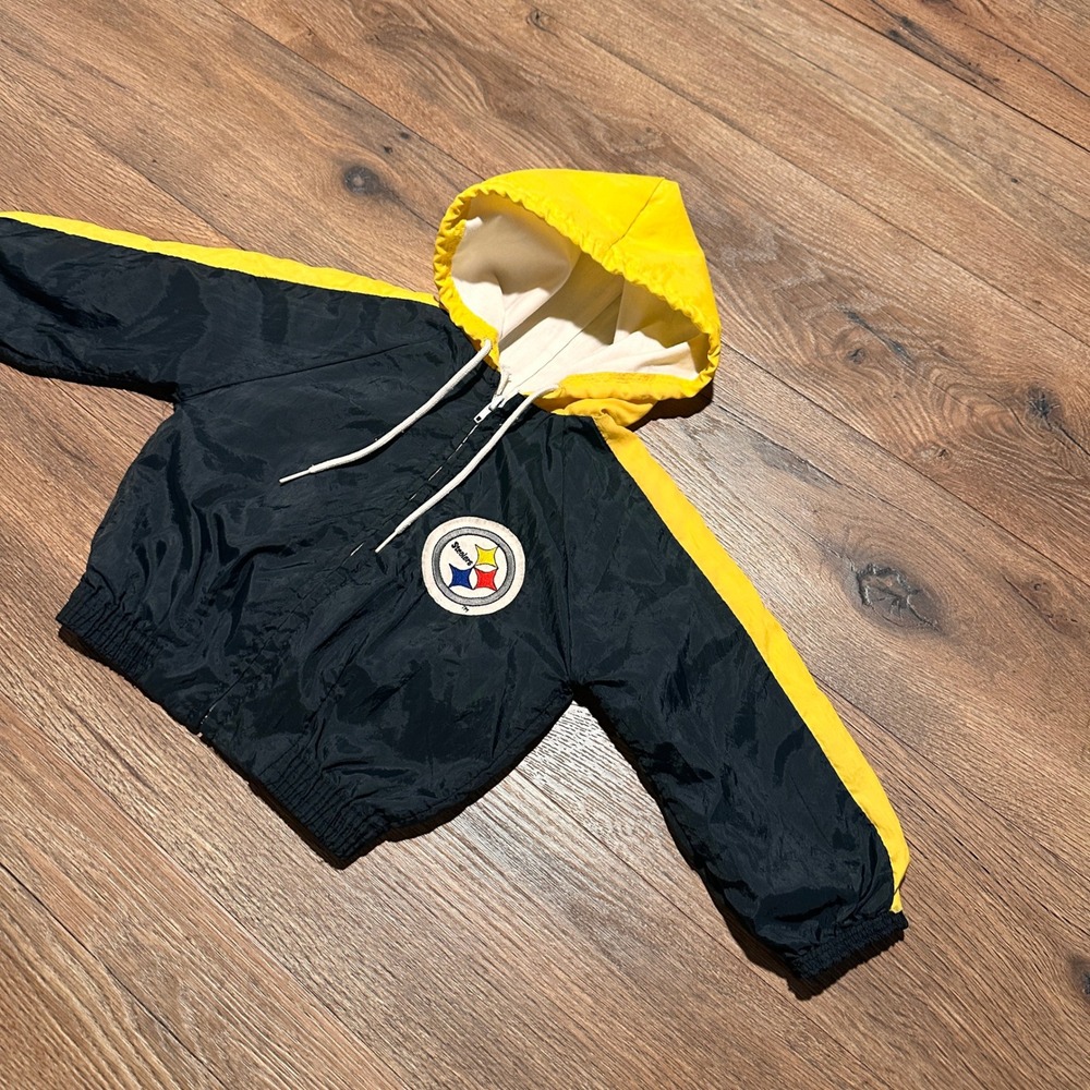 Vintage NFL Pittsburgh Steelers Black Yellow Windbreaker Jacket Kids Size 2T